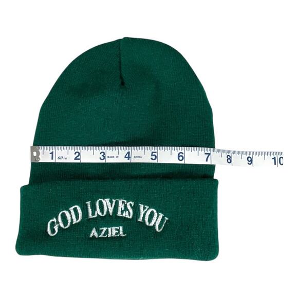 YP Classics God Loves You Aziel Beanie Hunter Green & White One Size Hat Cozy - Picture 6 of 7